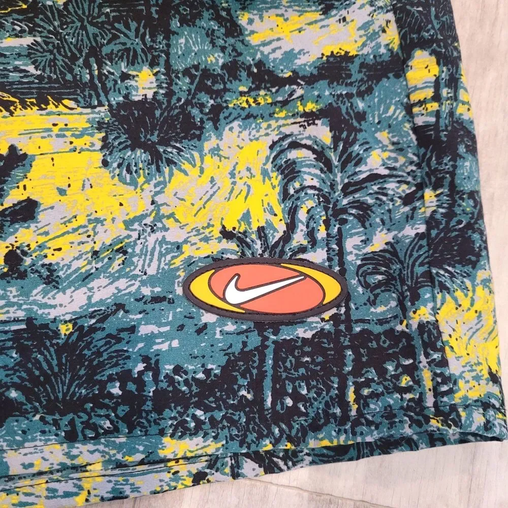 Nike XXL Hawaiian Tropical Swim Trunks All Over Print Mesh Lining Blue Yellow